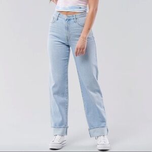 Hollister Ultra High Rise Dad Jeans Cuffed Hems Size 23